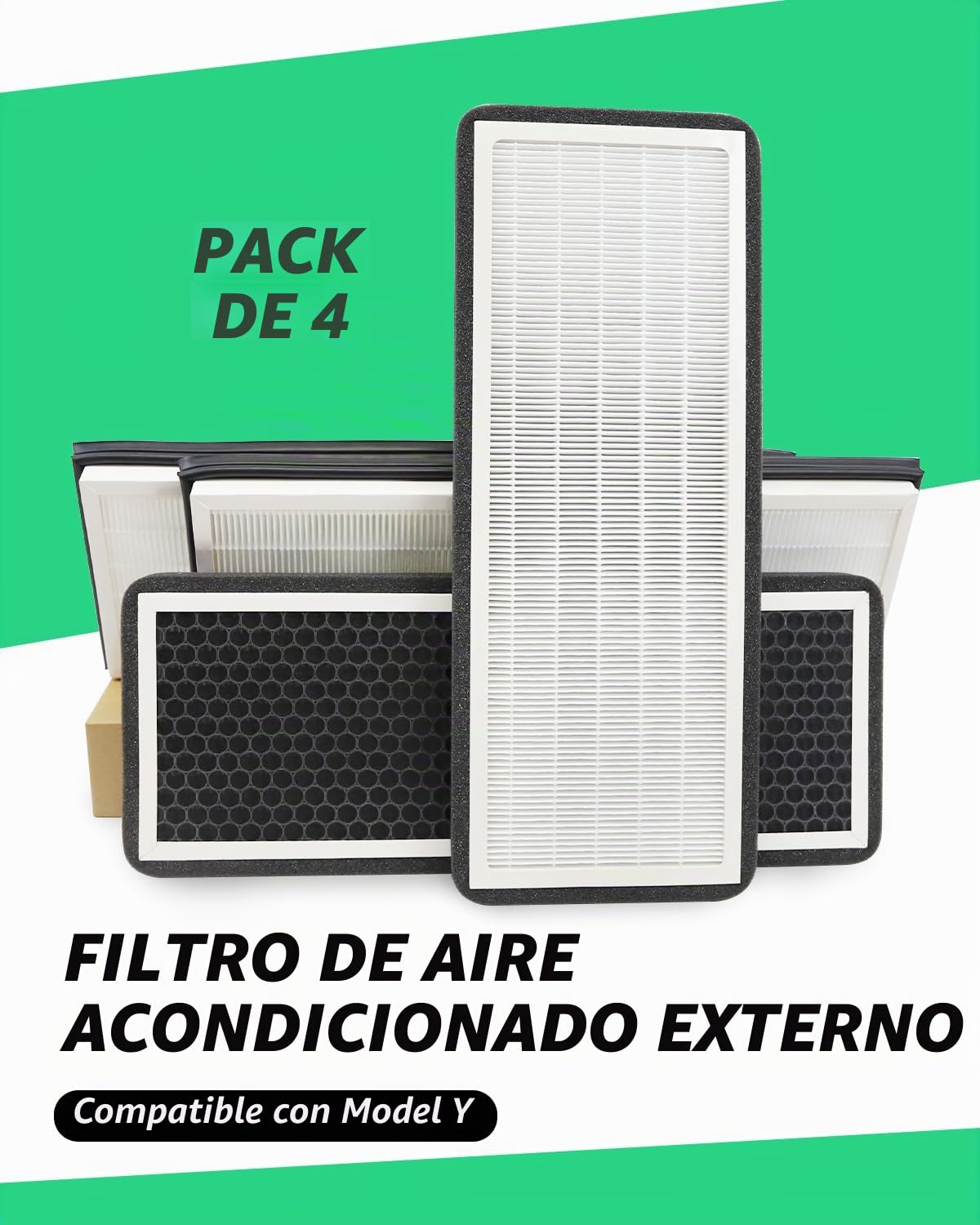 KKTR-CAR Filtro de aire Hepa externo con carbón activado para Tesla Model Y, modo de recirculación externa, filtro de aire de repuesto para el modo de biodefensa de Model Y (2019-2024) (4 piezas).