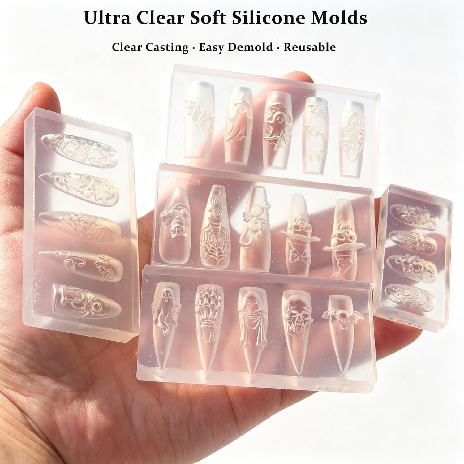 5Pcs Halloween 3D Silicone Nail Resin Mold Gothic Embossed Nail Supplies