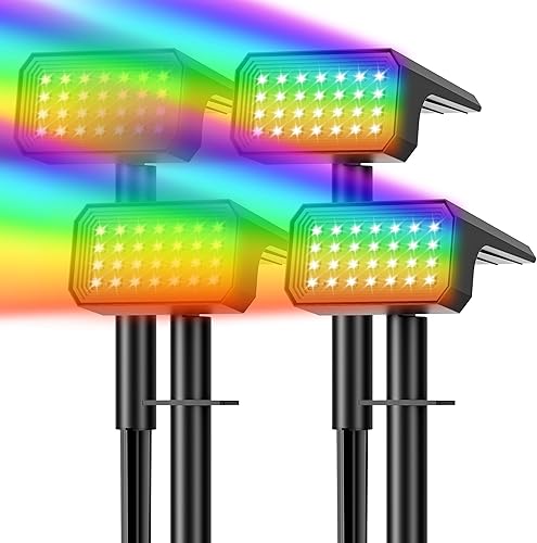 Miniatura 14 de Focos solares para exteriores que cambian de color, [10 unidades/28 LED] 7 modos de encendido y apagado automático, focos solares de paisaje, IP67