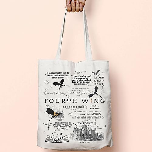 Miniatura 7 de JNIAP Bolsa de mano inspirada en la cuarta ala, regalo de Dragon Rider BWC, regalo de libro de fantasía, regalo de Dragon Rider Tote, Blanco sucio