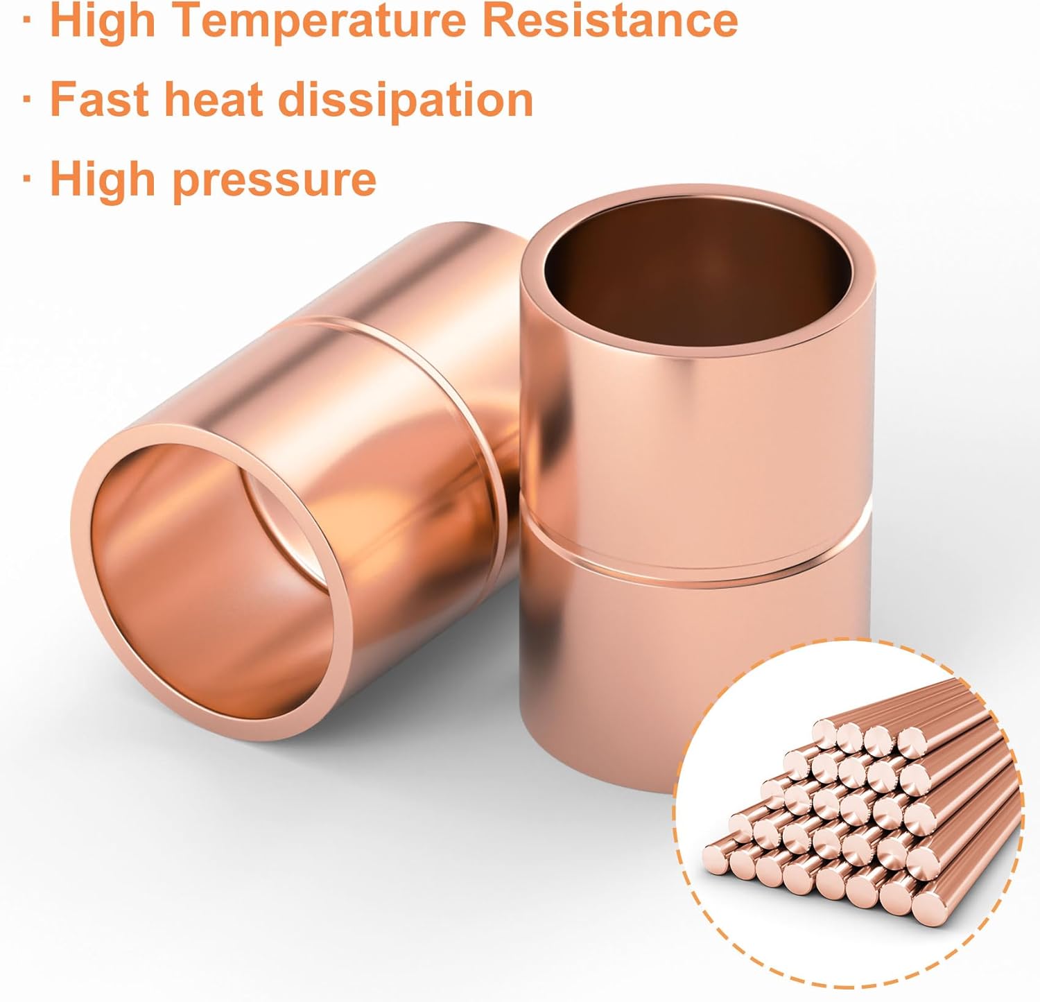 HINZIC 10pcs Straight Copper Coupling Fittings, 1/2" ID Welding Joint for HVAC Air Conditioner, Solder Connection Connector End Repair Coupler with Rolled Tube Stop Sweat Ends