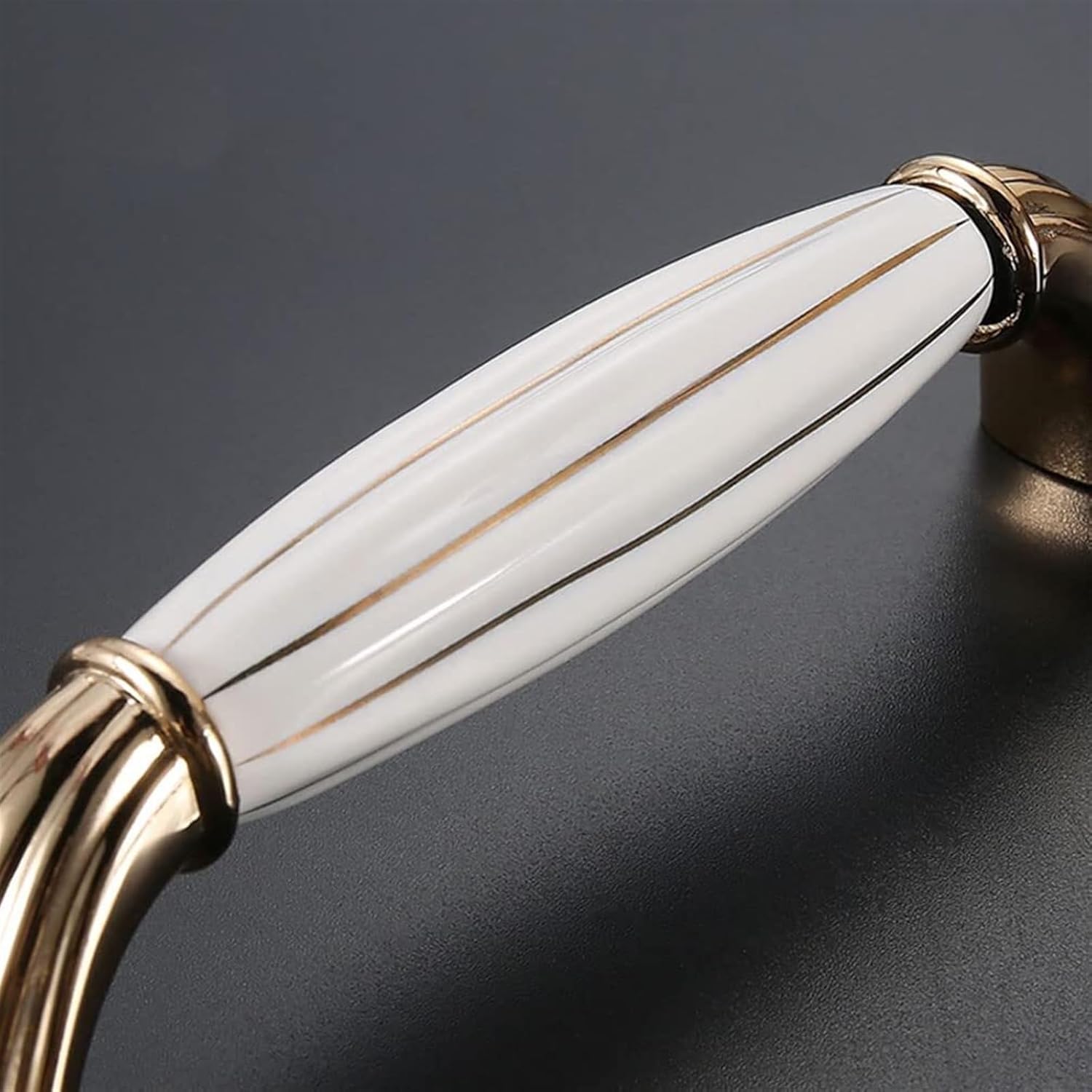 6 Pieces Furniture Pulls Ceramic Drawer Handles Modern Kitchen Cabinet Handles Bow Shaped Handle Bathroom Dresser Wardrobe Pulls Screws Included(Color:Gold,Size:Hole Centers:192mm)