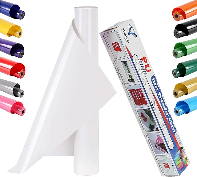 VEGIXO Heat Transfer Vinyl White  12inch x 8 Feet Iron on Vinyl Roll for Cricut & Cricut Heat Press,HTV Vinyl is Easy to Cut & Weed, Design Your T-Shirts & Crafts with Cricut Vinyl
