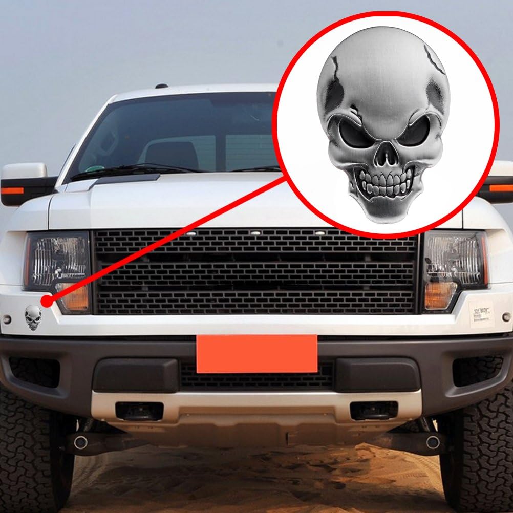 Astra Depot 2X Cool 3D Metal Skull Sticker Emblem Bone Demon Fender Trunk Decoration Compatible for Buick Chevrolet Dodge GMC Ford Jeep Car
