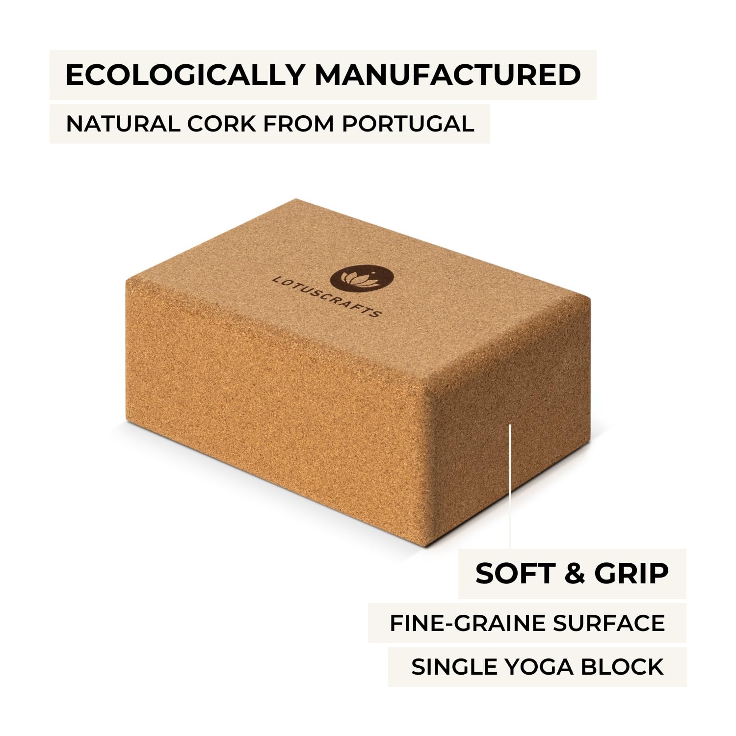 Lotuscrafts Supra Grip - Ladrillo de corcho para yoga, hecho ecológico, corcho natural de Portugal, bloque de yoga, bloque de yoga, ladrillo de yoga