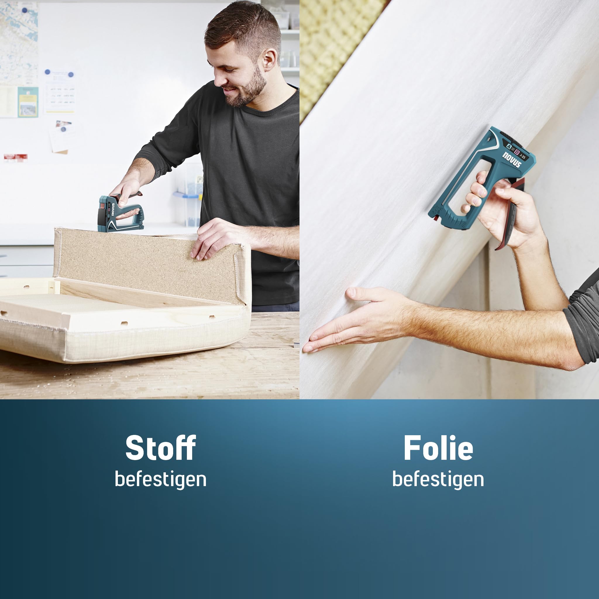 NOVUS TOOLS Handtacker J-25 Set mit 1800 Klammern │ Kleiner 2-in-1 Metall-Tacker für Holz mit Softgrip-Hebel und Unterlademechanik │ Für Feindraht- und Flachdrahtklammern von 4 bis 10 mm