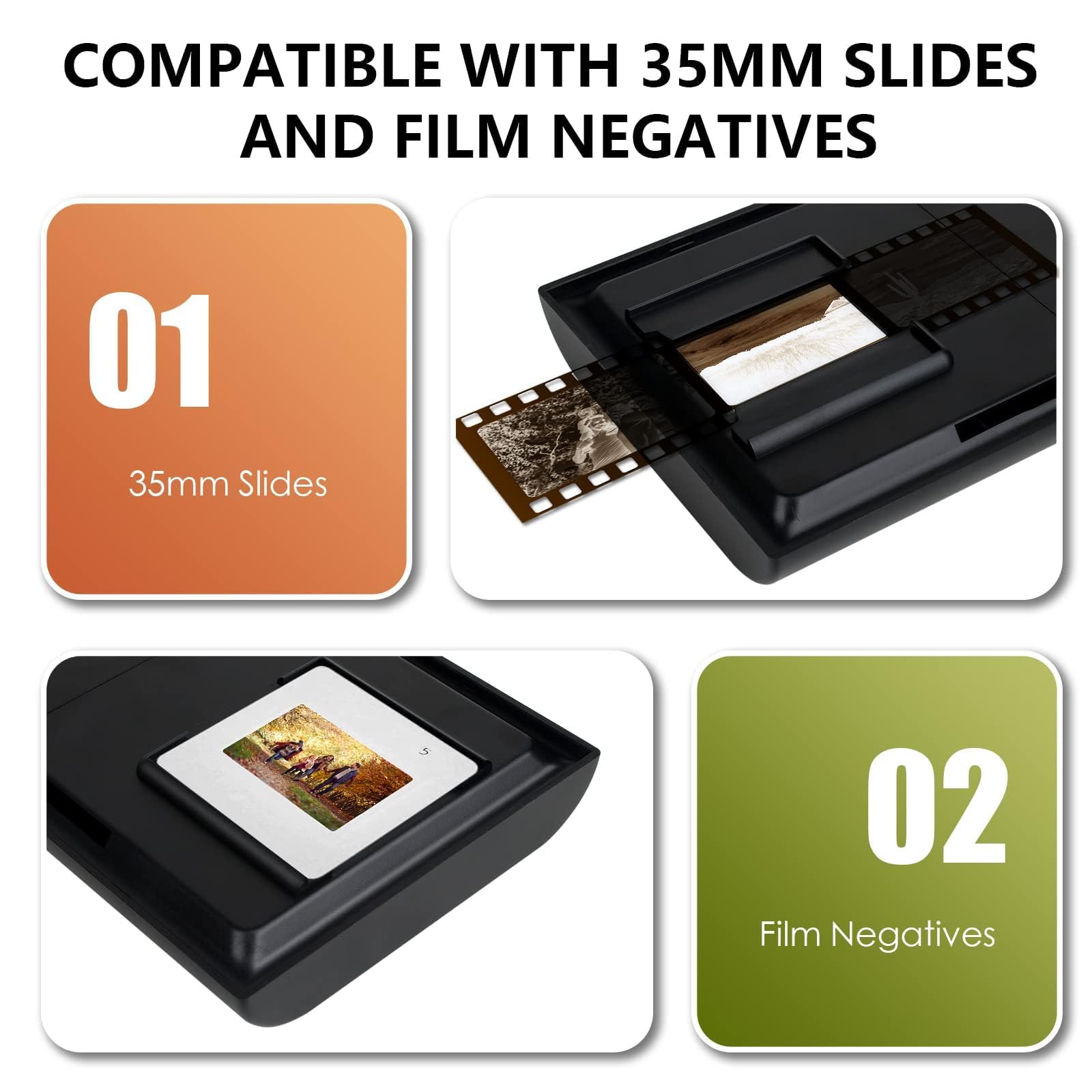 TCNEWCL Escáner de Diapositivas Negativo de 35 mm y películas móviles, conversor de Diapositivas Antiguas a imágenes Digitales, escáner portátil y Plegable con luz LED