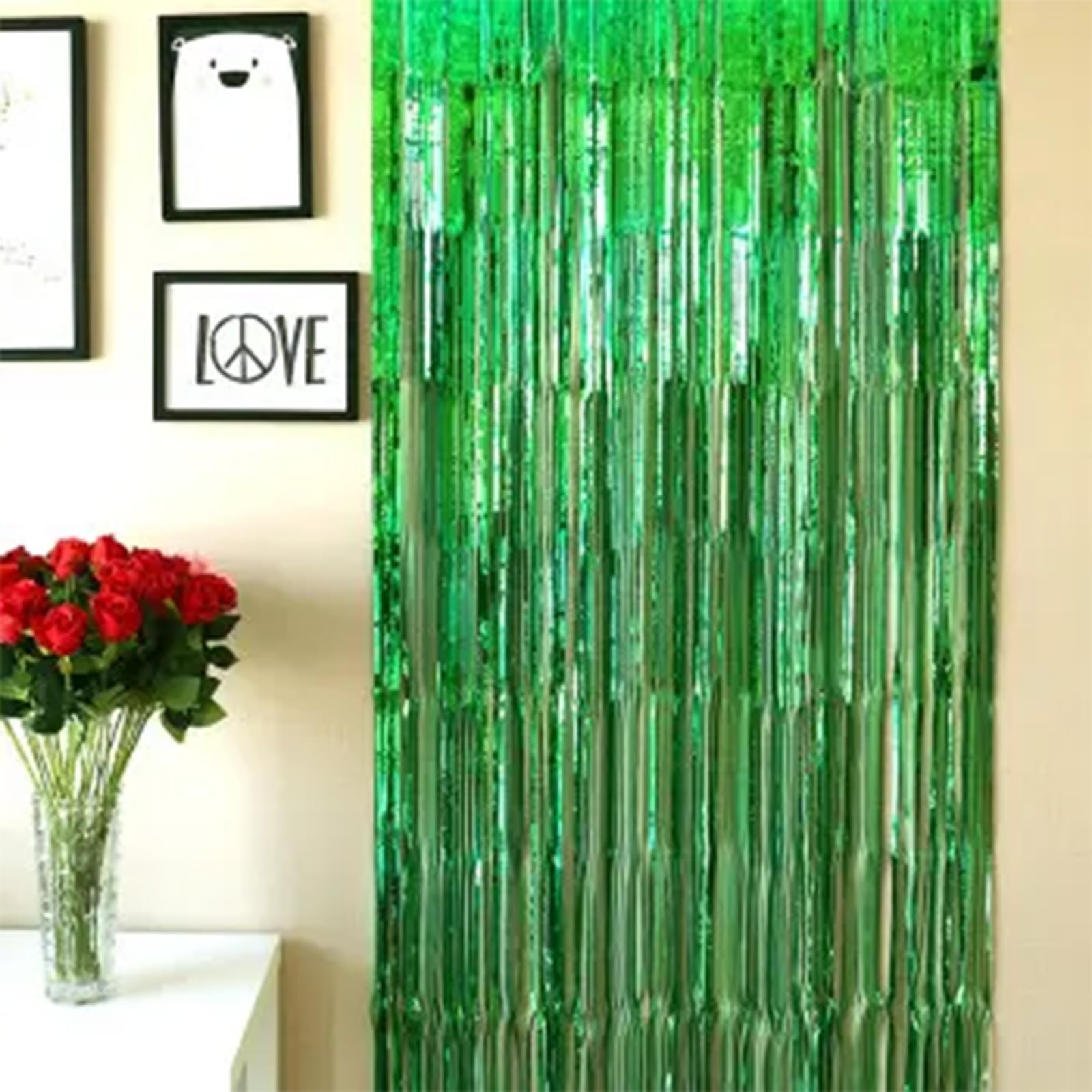 AILEXI 2 confezioni 1M*2M tende frangia tenda luccicante decorazione della per compleanno forniture festa nozze - Verde
