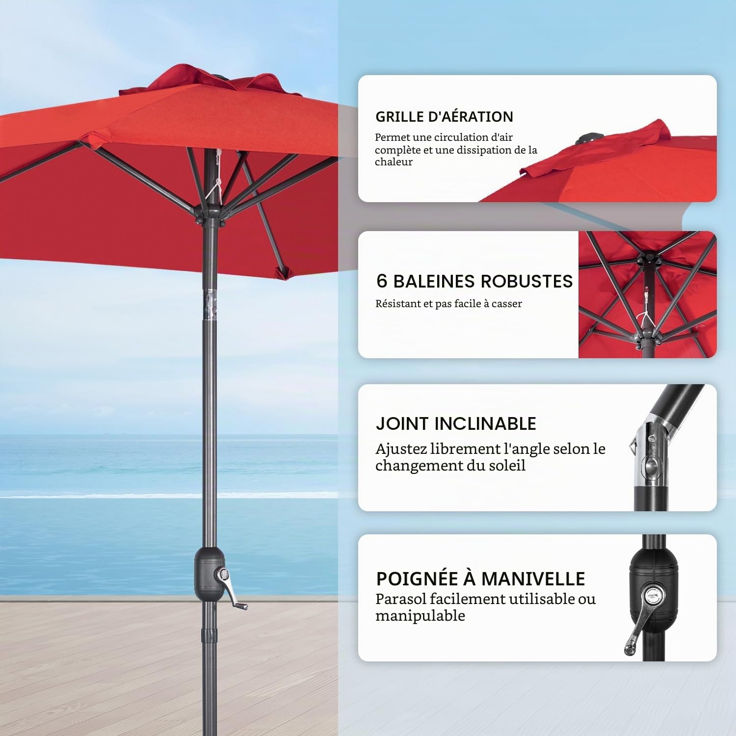 Angel Living 270cm Parasol Manivelle Inclinable Parasol de Jardin, Empêche de La Lumière Solaire Directe et Anti-ultraviolet, Parasol pour Patio et Jardin, Toile pour Balcon Patio Terras