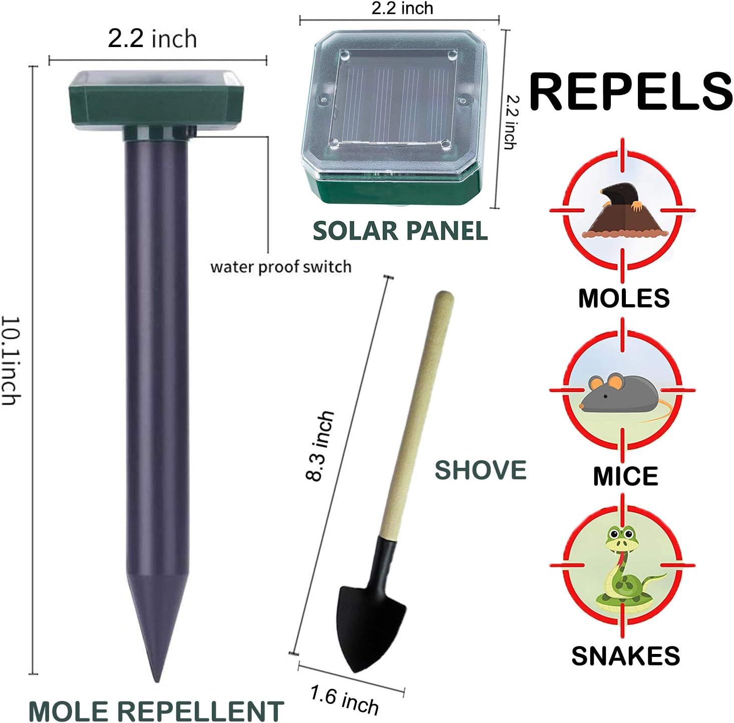 BAOBA Mole Repellent, Solar Powered Mole Repeller, 2 Pack Gopher Repellent Ultrasonic for Lawn Garden & Yard, Snake Repellent, Vole Repellent, Groundhog Repeller, Ultrasonic Pest Control for Garden : Garden & Outdoor