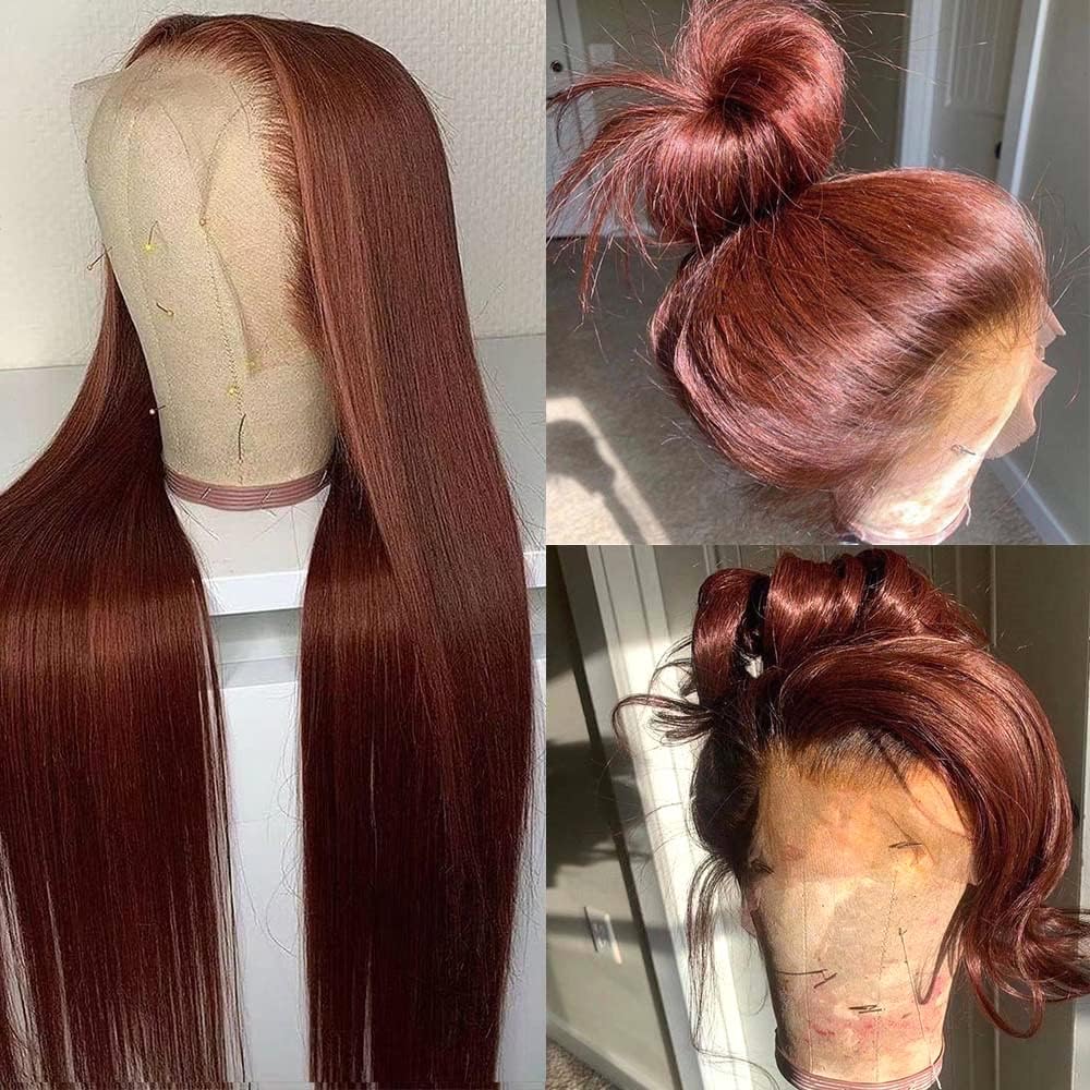 YMSReddish Brown Human Hair Wigs for Black Women Transparent Lace Front Wigs Human Hair Pre Plucked 150% Density Straight Human Hair Lace Front Wigs (18 inch, Reddish Brown)