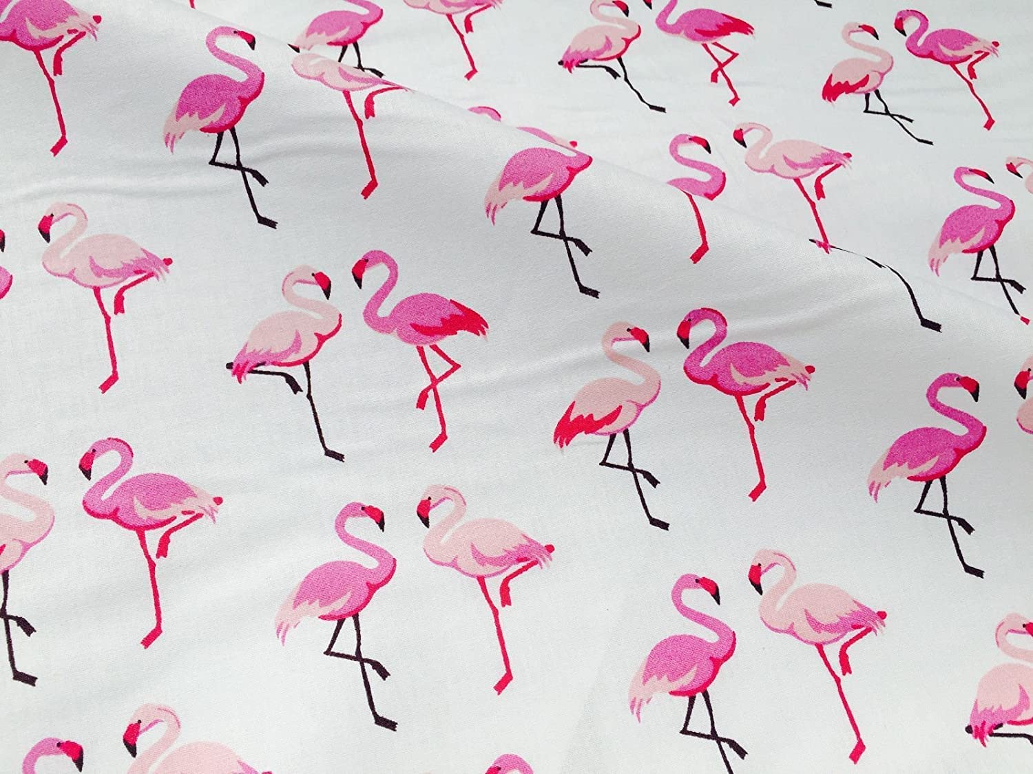 LushFabric Pink Flamingo 100% Cotton Poplin Fabric Bird Print Material Home Decor - 150cm Wide - White (1 Metre) - Image 3