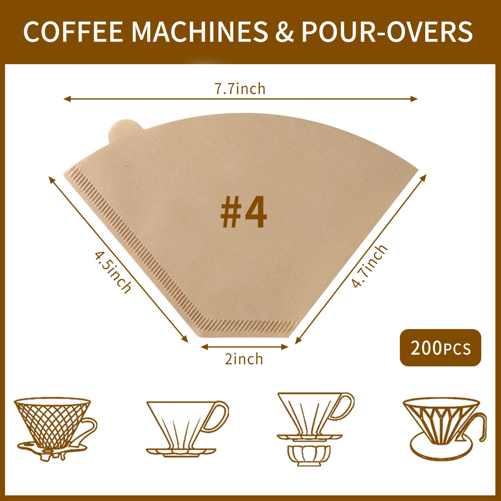 Coffee Filters 4 Cone Coffee Filter 8-12 Cup 200 Unbleached Natural Coffee Filters — view 2