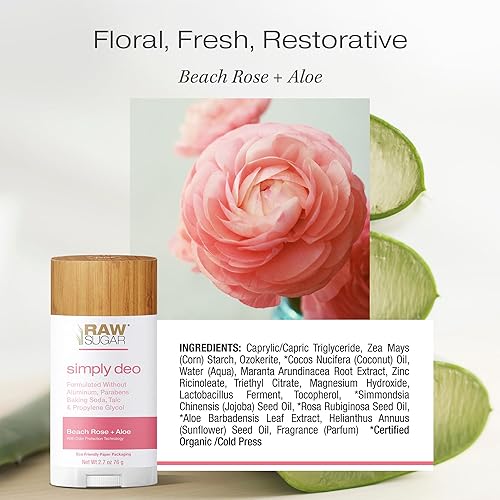 Miniatura 5 de Raw Sugar Simply Deo Bundle - Desodorante sin aluminio para hombres y mujeres, aroma a rosa de playa + aloe, formulado sin bicarbonato de sodio,