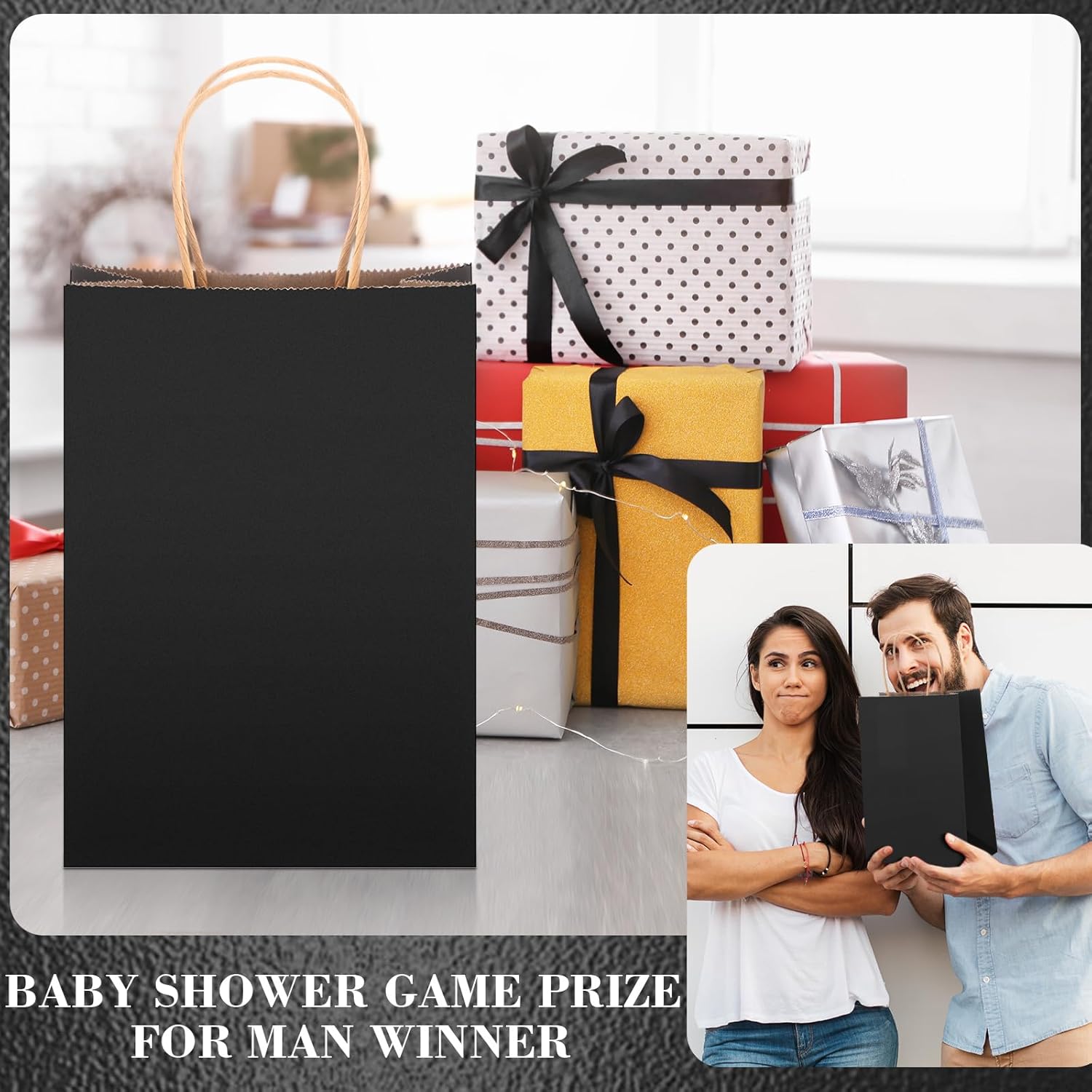 Chengu 48 Pcs Baby Shower Game Prizes for Men Winners Black Sunglasses Flasks Shot Glasses Bottle Opener Folding Comb with Gift Bags Raffia Baby Shower Party Prize Gifts Guest Wedding Bachelor Party