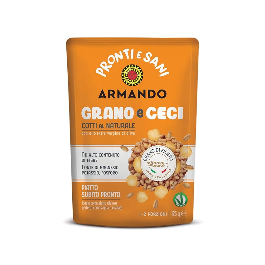 ARMANDO Pronti e Sani Grano e Ceci con Olio EVO, Cotti al Vapore, Pronto da Gustare - 10 confezioni da 125 gr