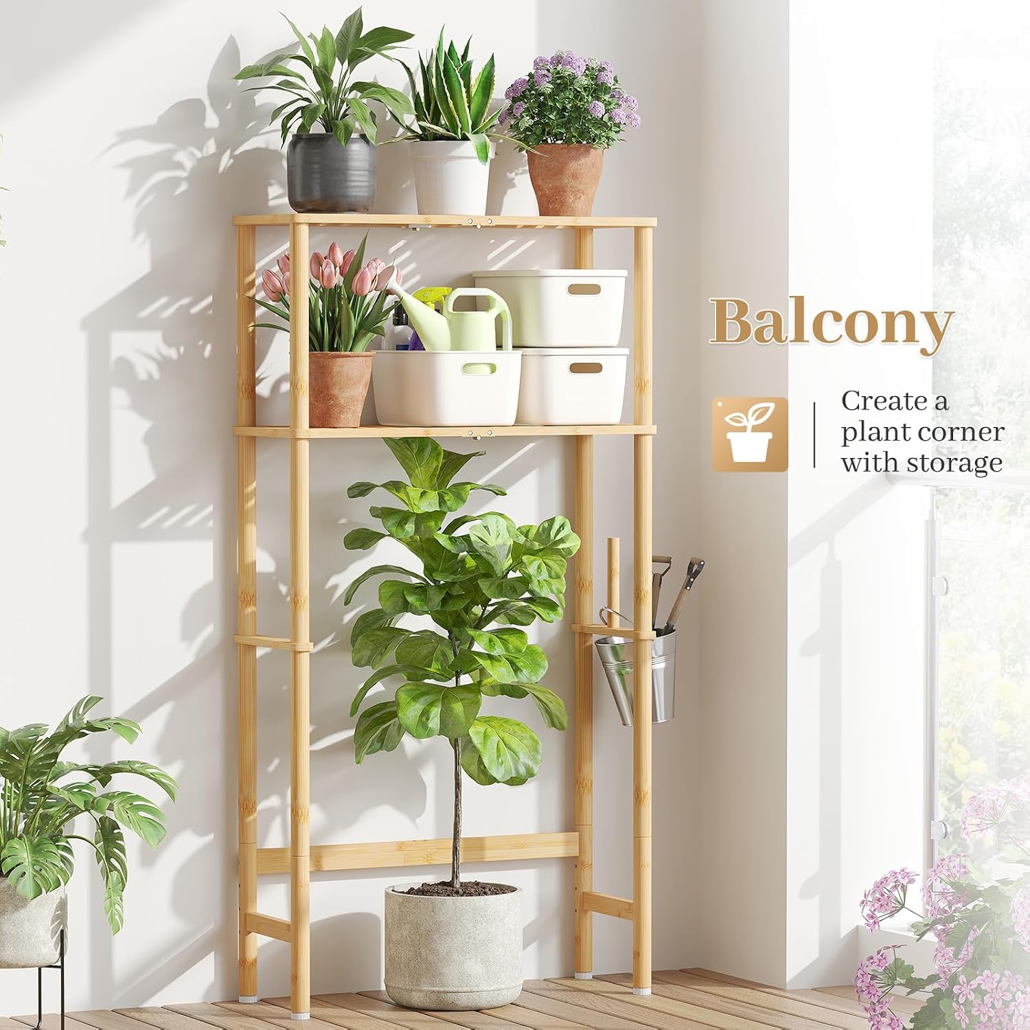 Over The Toilet Storage, Freestanding 2-Tier Bamboo Bathroom Shelves, Above Toilet Organizer for Home Washroom, Bathroom Decor (Natural)