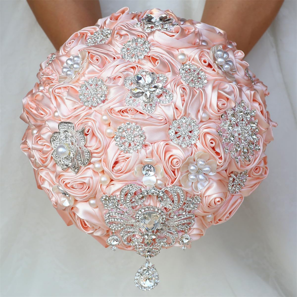 Bridal Wedding Bouquet for Bride Bridesmaid Wedding Quinceanera 8.7inch Throw Toss Artificial Rose Flower Bunch