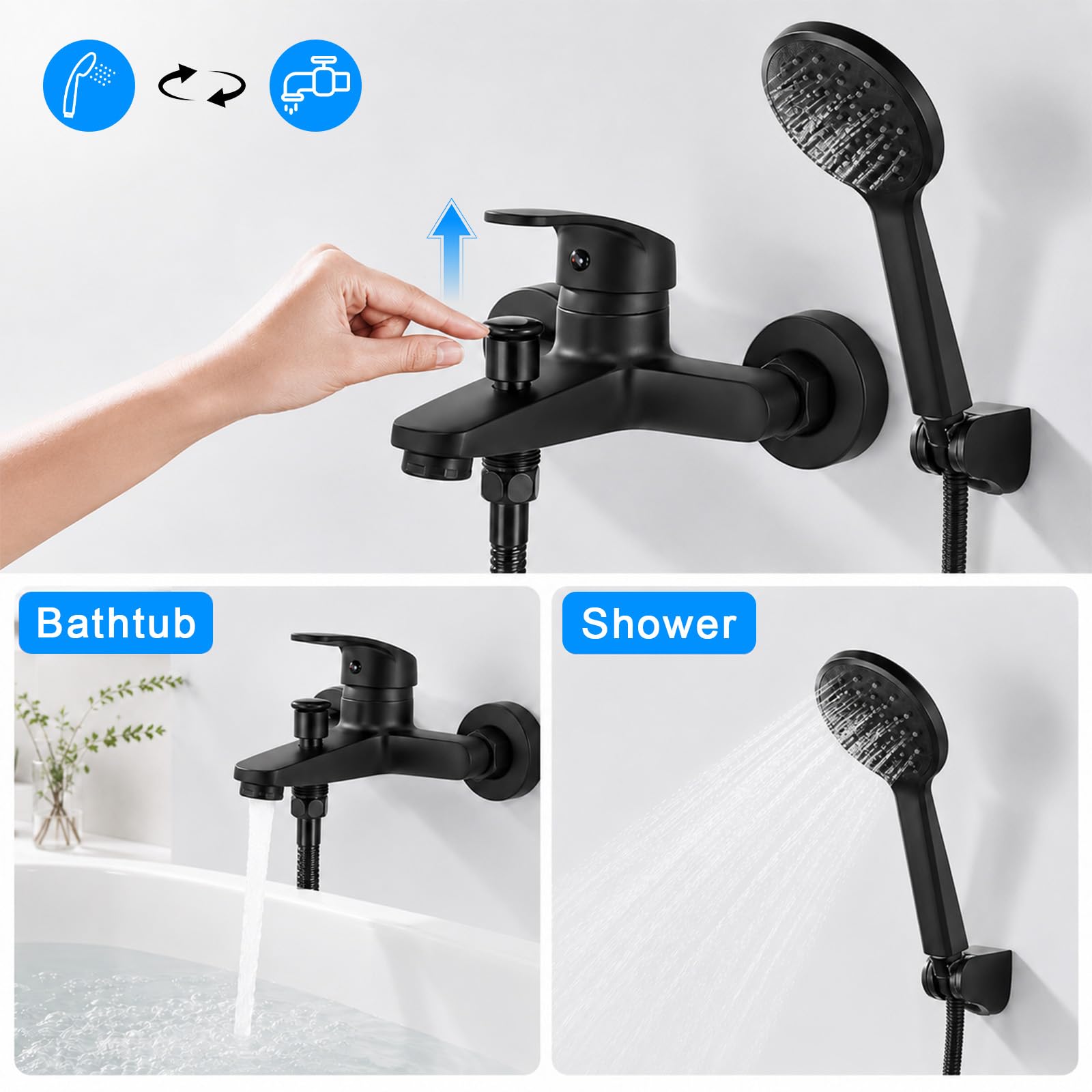 XTDMJ Mitigeur de douche, mitigeur monocommande en saillie | Robinet de douche chromé avec bec G ½, robinet de douche avec noyau en céramique (noir)
