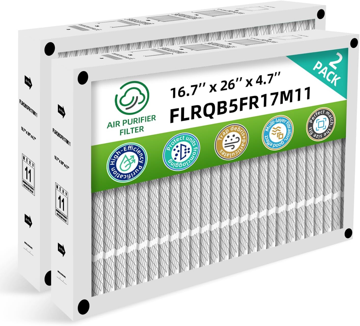Upgrade FLRQB5FR17M11 MERV 11 Replacement Filter Compatible with Trane TFM175B0FR0 FLRQB5FR17M13 Air Filter, 16.7" x 26" x 4.7" for QuikBox Media Filter 2 Pack