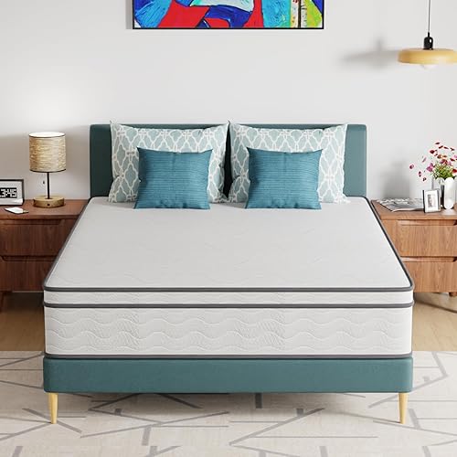 PayLessHere 10 Inch Innerspring Queen Mattress Medium Firm Hybrid Mattress with Removable Cover CertiPUR-US Certified Bed-in-a-Box Pressure Relief Foam Mattress,White