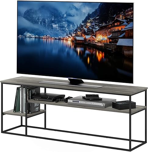 Miniatura 27 de Furinno Soporte de TV simplista, centro de entretenimiento moderno, mesa de TV triple gruesa, consola de TV para TV de hasta 40 pulgadas, para sala