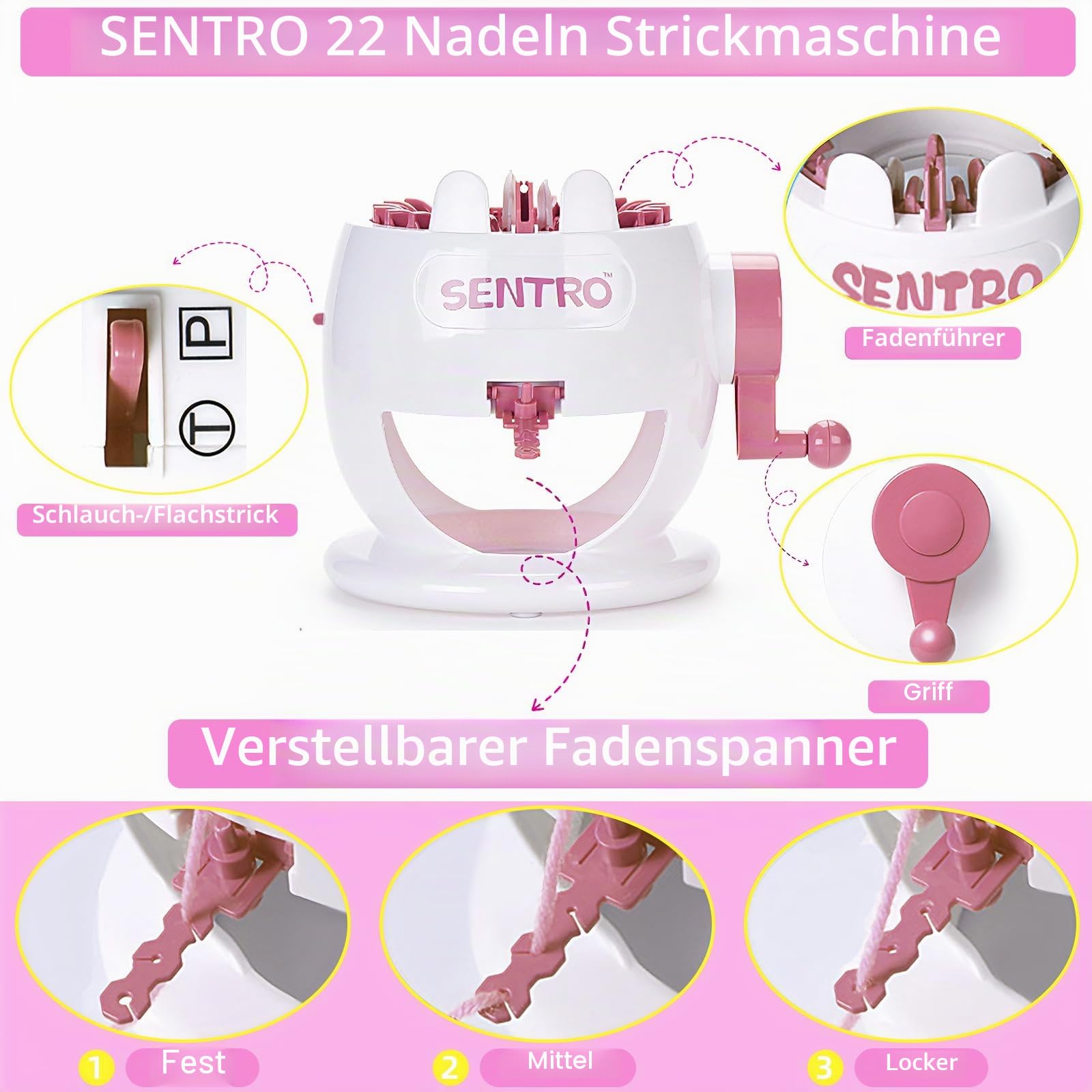 SENTRO Strickmaschine, 22 Nadelstrickmaschinen, Smart Rundhäkelmaschine, Rundstrickmaschine, Hutwebmaschine, Strickmaschinen für Erwachsene, Sockenwebstuhl, Socken, Mütze, Schal, Handschuh