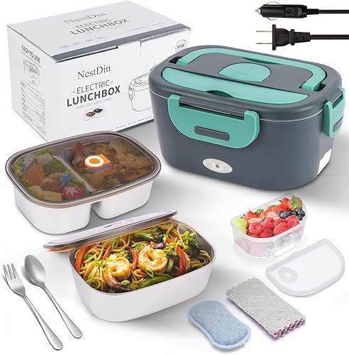 Miniatura 15 de Fiambrera eléctrica de 80 W con controlador de tiempo de calefacción, calentador de alimentos portátil de 1.5 L para adultos/hombres/trabajo, 12