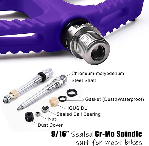 Miniatura 3 de BOWOD MT Bike Pedals, Light BMX MTB Pedals w Wide Nylon Composite Pedals' Platform, Gravel Bike Pedals Flat, Bicycle Pedals w 12Pins, Non-Slip