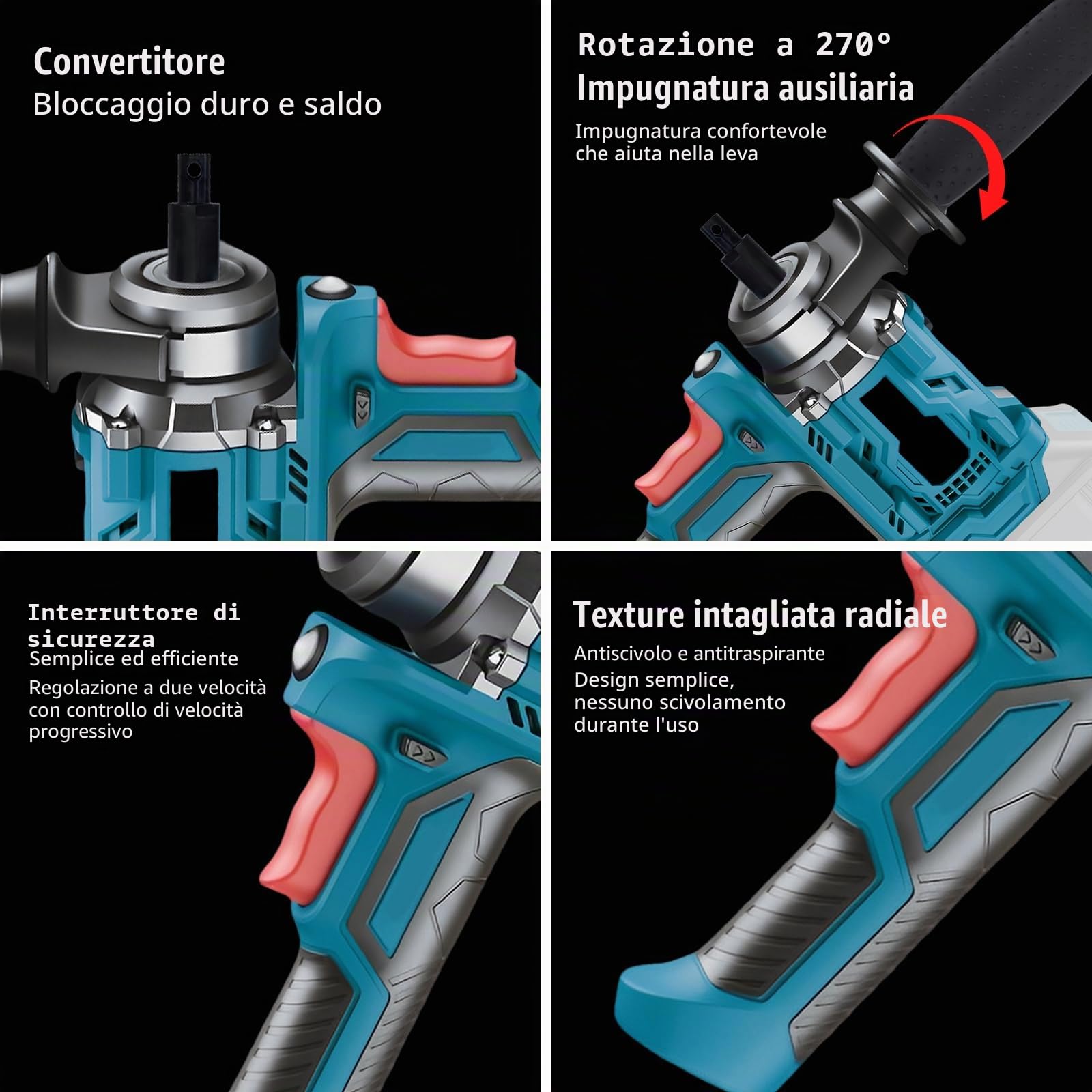 Trivella di terra compatibile con batteria 18-21 V (senza batteria), scavatrice elettrica per fori postali, trapano a 2 maniglie, interruttore di sicurezza