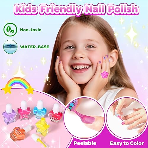Miniatura 4 de Juego de esmaltes de uñas para niñas, todo en uno, estudio de arte de uñas, estuche de almacenamiento, secadora, esmalte de uñas despegable, uñas
