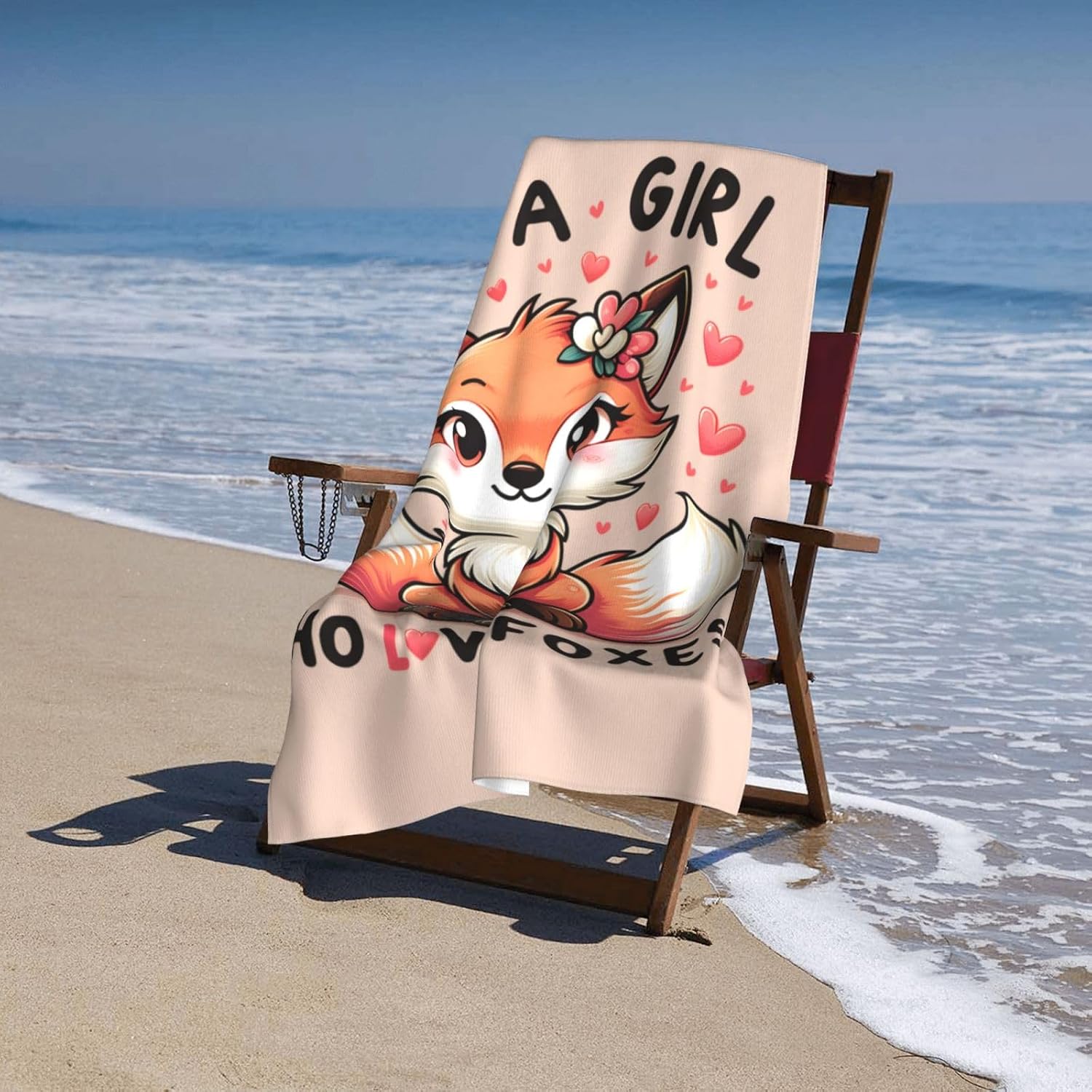 Whimsical Fox Beach Towel 32x52in, Cartoon Microfiber image 4