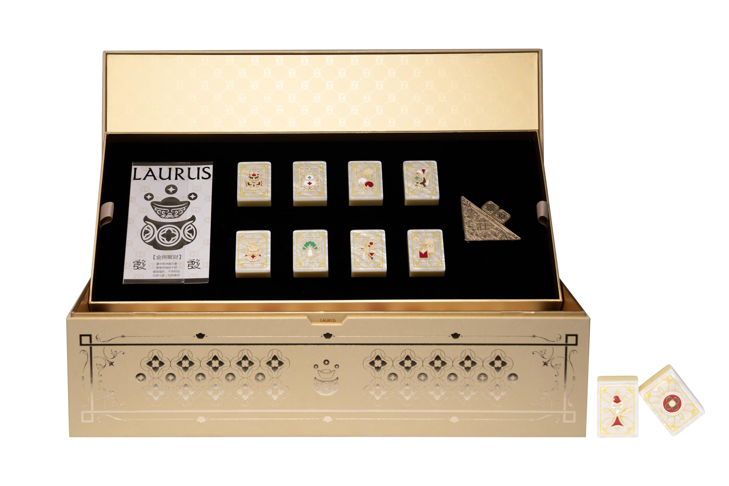 Vie TRIOMPHE Luxury Wedding Mahjong Set - 144 Tiles with Exquisite Floral Design, PMMA Acrylic Tiles, Collector's Edition Gift Box for Wedding, Anniversary & Special Occasions (Gold-Large Size) โ image 1