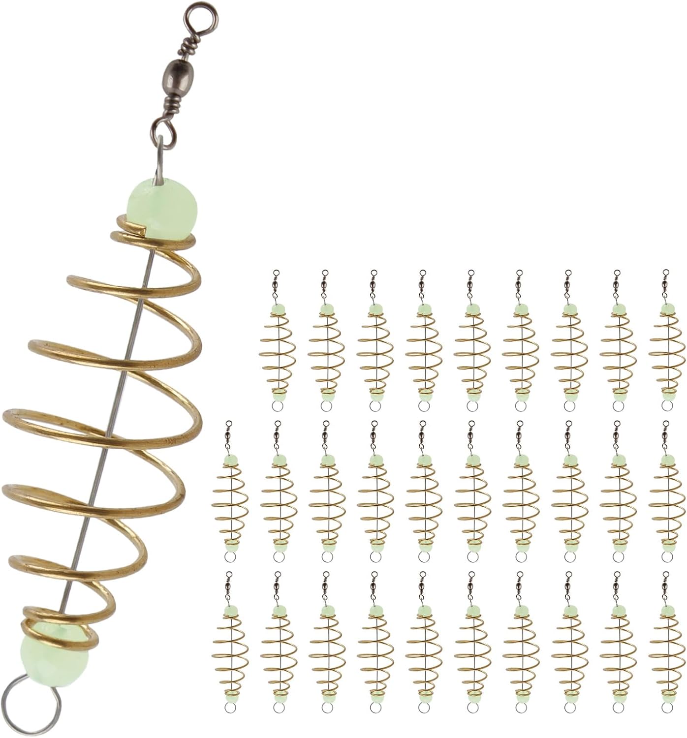 30PCS Fishing Bait Cage Luminous Chum Basket Rig with Spring Feeder Bait Holder Rig for Carp, Mullet, Dough, Chicken Liver, Pack Bait – Glow in Dark Freshwater Fishing Tackle Accessories