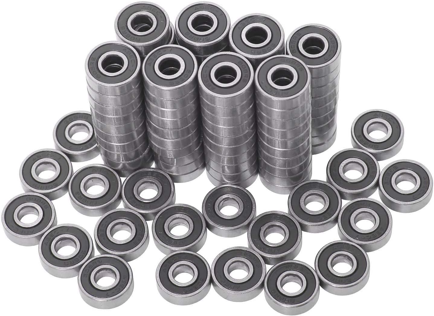 100 Pack 608-2RS Ball Bearings, Double Rubber Sealed Miniature Deep Groove Bearings for Skateboards, Inline Skates, Scooters, Longboard etc.8 x 22 x 7 mm