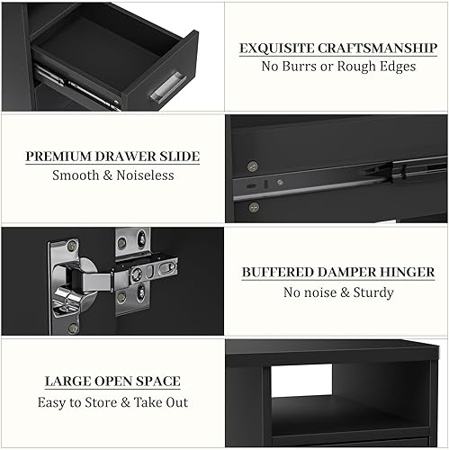 Miniatura 6 de Escritorio Profesional Negro de Salón de Uñas con Cajones para Técnico de Uñas - Mesa de Manicura Resistente a la Acetona, Estación de Belleza