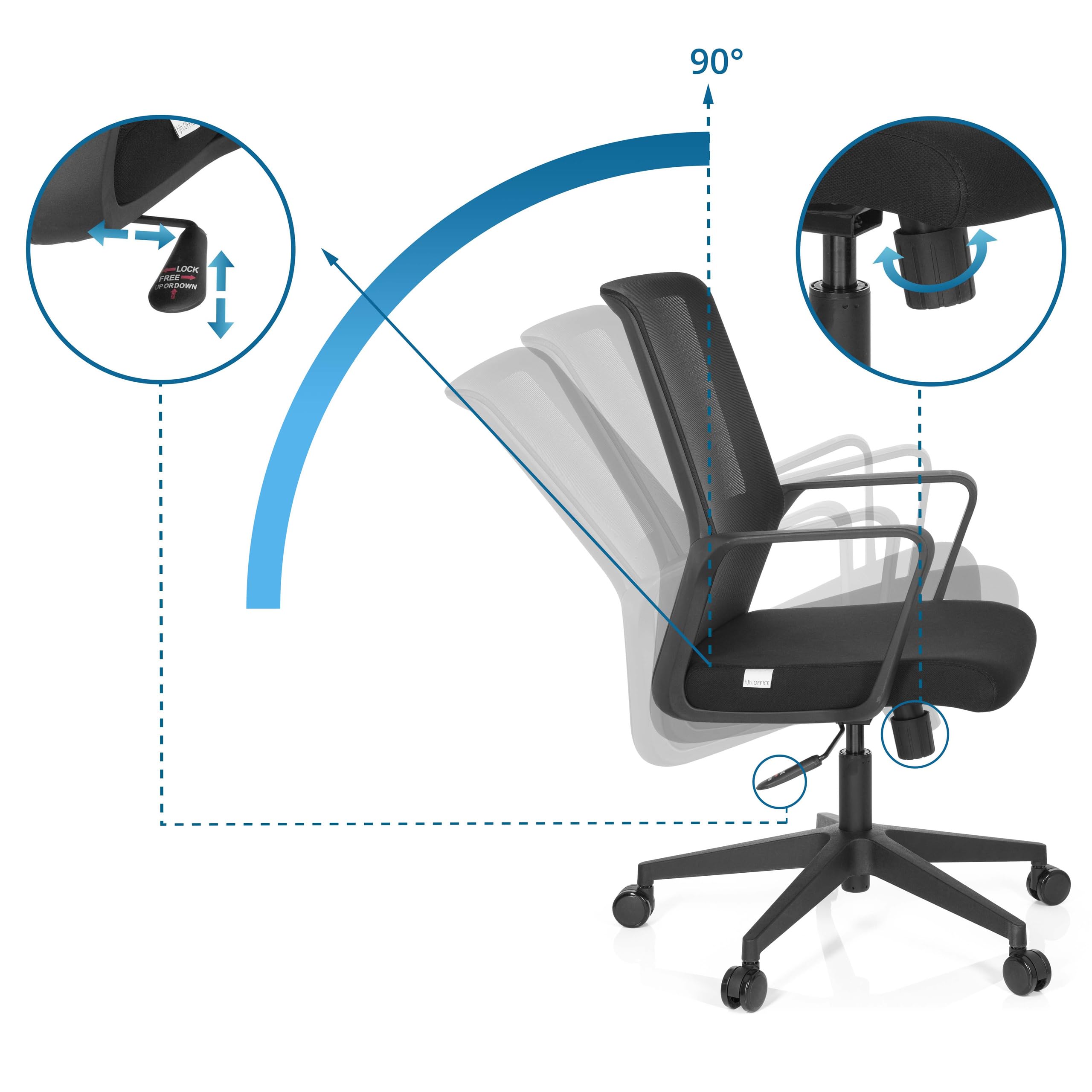 HJH Office 732030 Sedia da ufficio PRESTON in tessuto nero Sedia girevole da ufficio ergonomica con supporto lombare