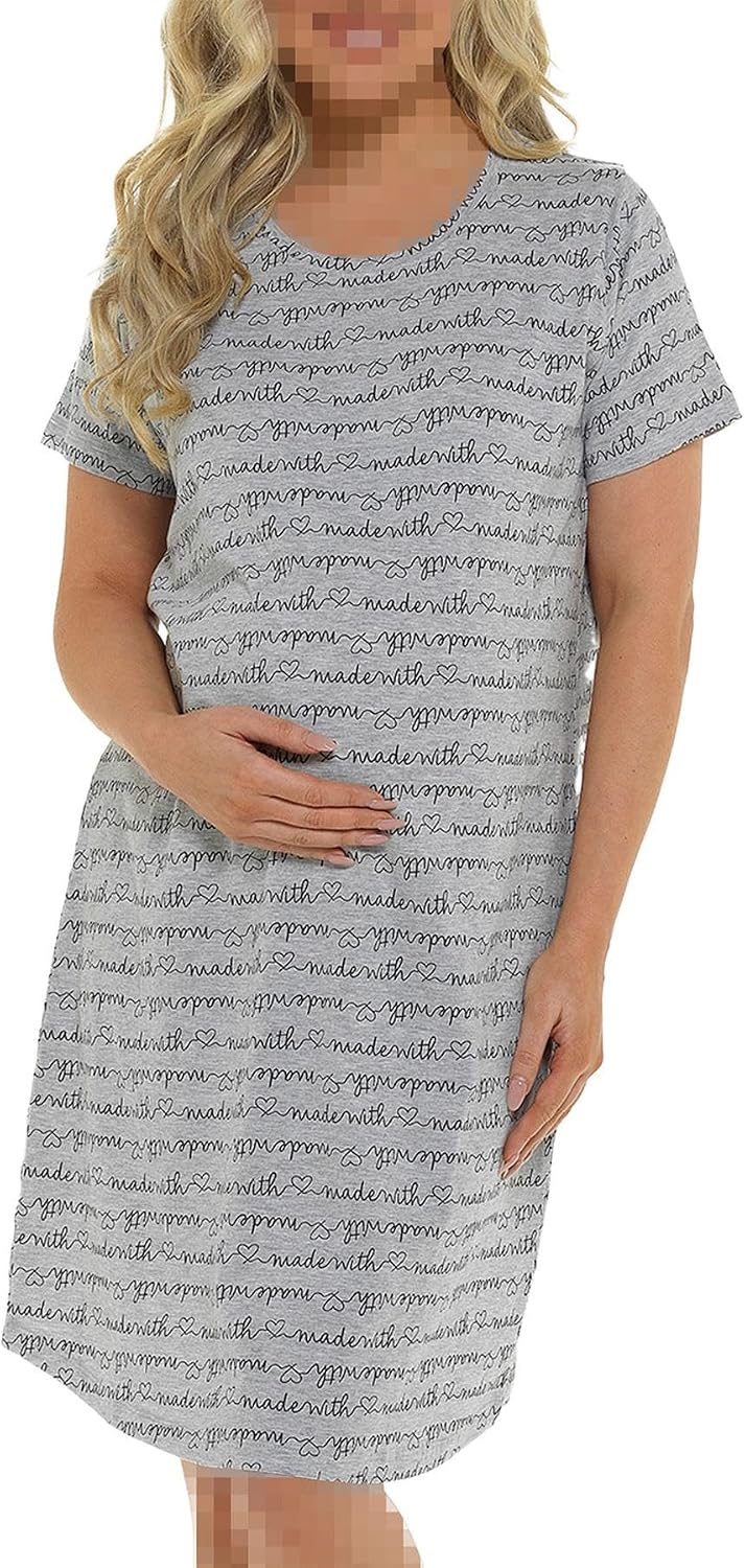 A2Z Ladies Maternity Nightie Made with Heart Short Sleeves Pregnancy Nightie Sleepwear Gown Womens Maternity Nightdresses