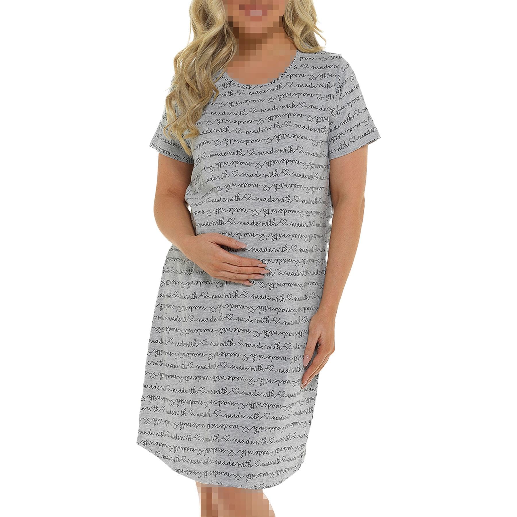 A2z Women's Grey Maternity Nightie Made With Heart Short Sleeves Pregnancy Nightie - Nightie Az5161 16-18