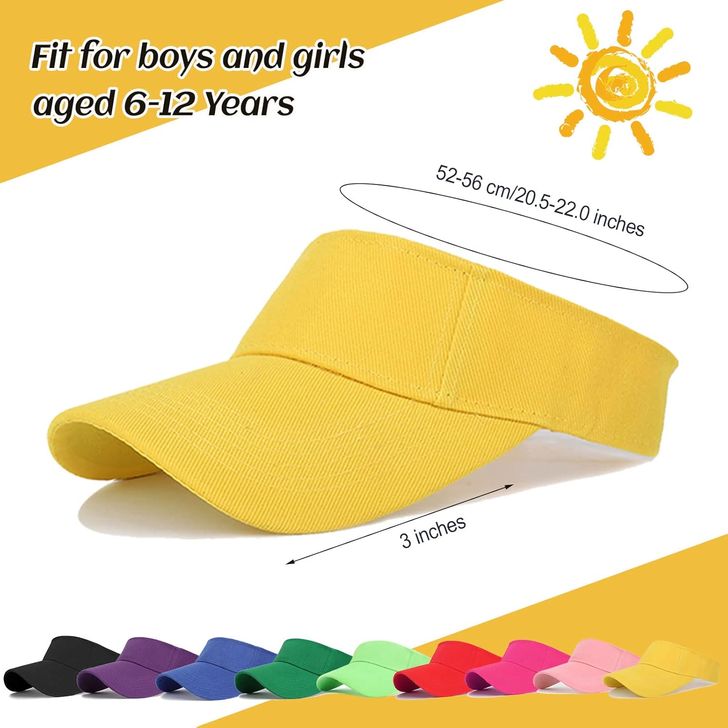 10 Pcs Kids Sun Visor Hats Boys Girls Athletic Sports Visor Adjustable UV Protection Beach Visor Fit 6 to12 Years Old - Image 2
