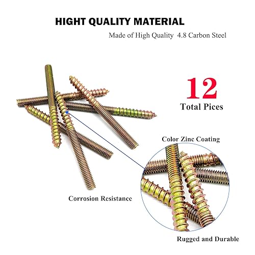 Miniatura 46 de Paquete de 12 pernos de suspensión M10 x 60, pernos de doble cabeza de 2.36 pulgadas, pernos de madera de 0.39 pulgadas para muebles