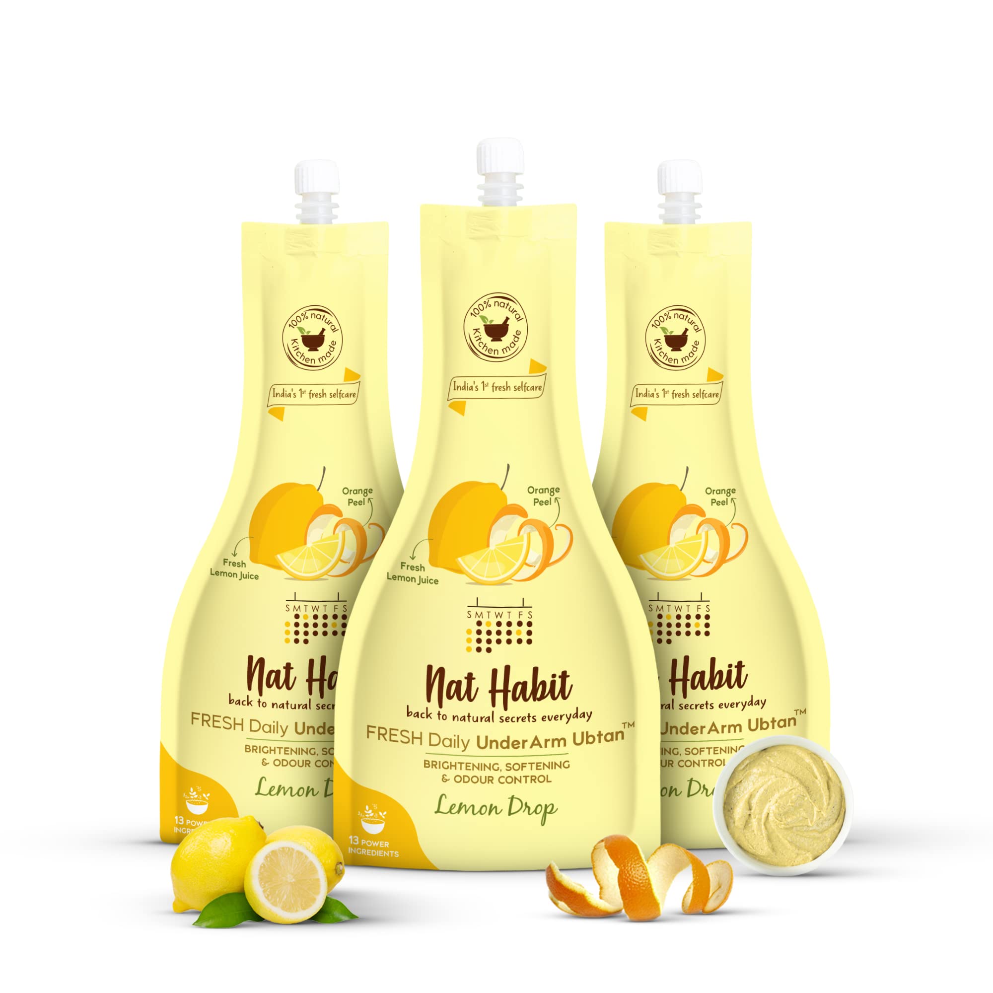 Lemon Drop Underarm Ubtan & Scrub For Softening, Odour Control & Remove Darkness With Lemon & Wild Turmeric (40gm X Pack Of 3)