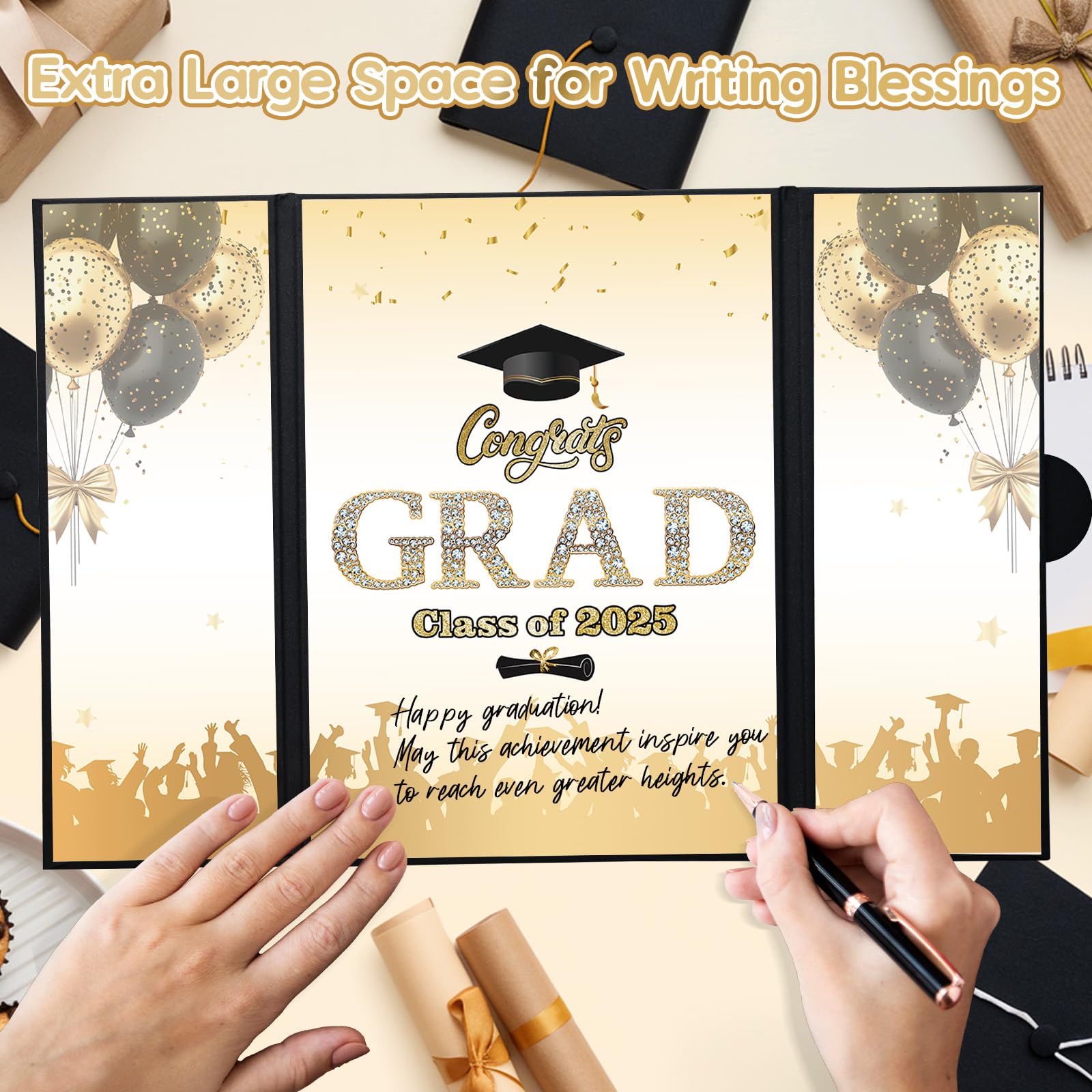 Graduation Decorations 2026 Black Gold Graduation Guest Book to Sign Class of 2026 Signature Guestbook Alternative Party Gifts Keepsake Congrats Grad Signing Memory Card Board College High School - Image 4