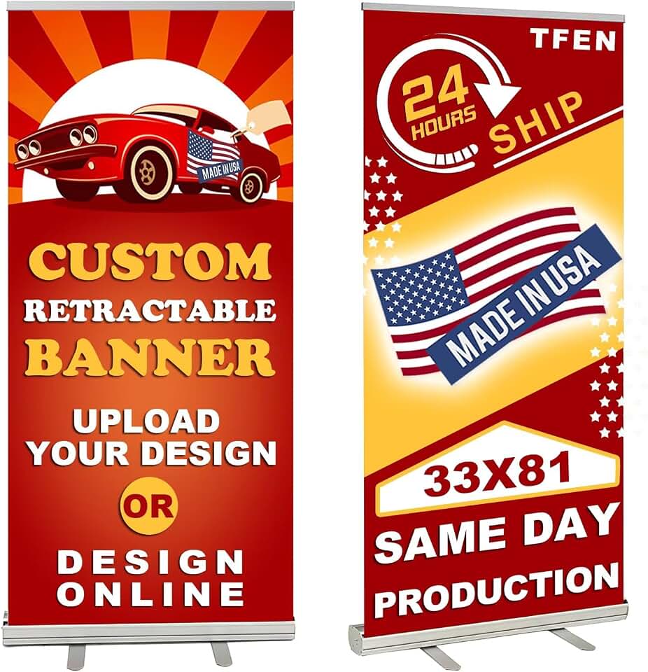 Custom Retractable Banner with Aluminum Silver Stand – Ready in 1 Day, Personalized Roll Up Banner, Full Color Pop Up Display Sign with Travel Bag for Events, Trade Shows, and Photo Booths,33" × 81"