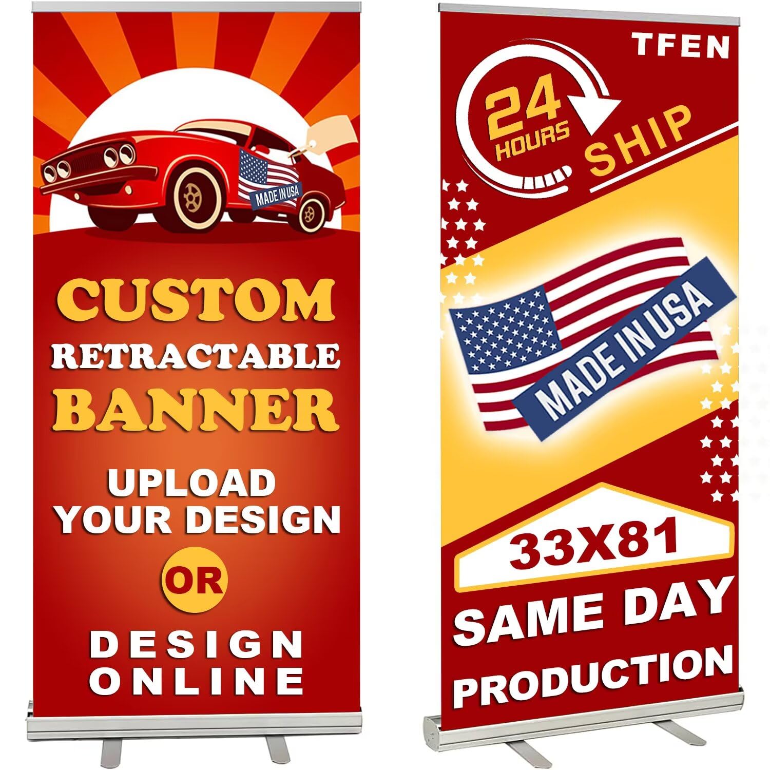 Custom Retractable Banner with Aluminum Silver Stand – Ready in 1 Day, Personalized Roll Up Banner, Full Color Pop Up Display Sign with Travel Bag for Events, Trade Shows, and Photo Booths,33" × 81"