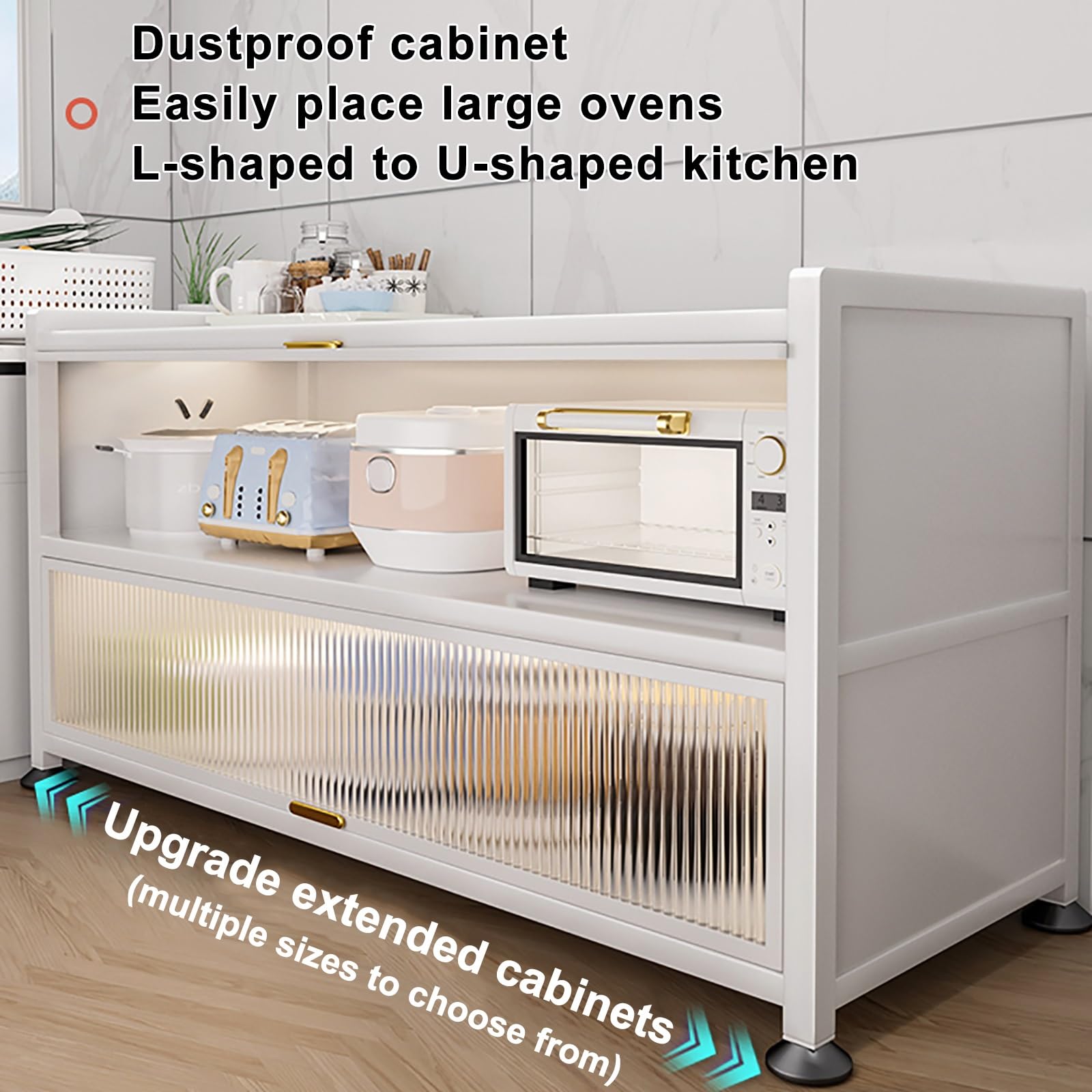 Tavolo da Cucina con Piano di Lavoro, ripiano Multifunzionale per riporre Gli Utensili da Cucina, Supporto per Forno a microonde, Piano di Lavoro Estensibile in Metallo (Grigio-Nero 60 * 44 * 85
