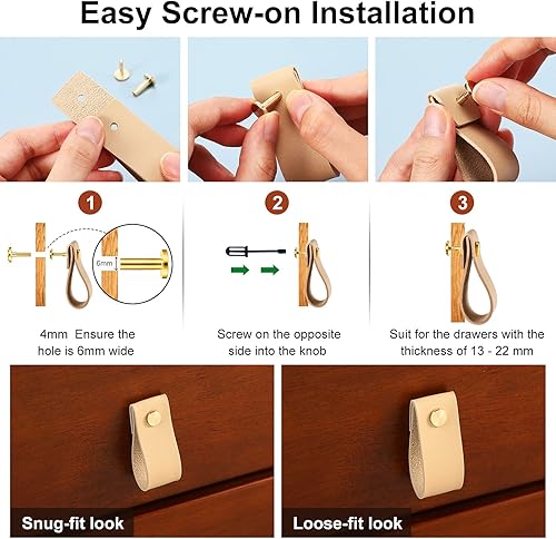 Miniatura 2 de 24 tiradores de cuero de PVC hechos a mano de cuero de PVC para gabinete, pomos de muebles para gabinete, manijas de puerta de armario, manijas de