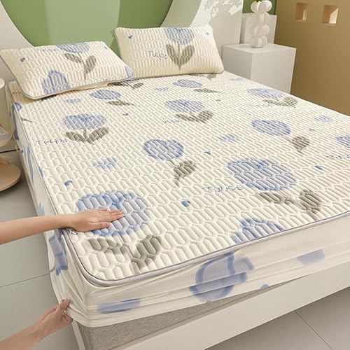 Miniatura 7 de Protector de colchón, sábana bajera acolchada, transpirable, de látex, grueso, de fácil cuidado, tamaño Queen, King, con bolsillo profundo de hasta