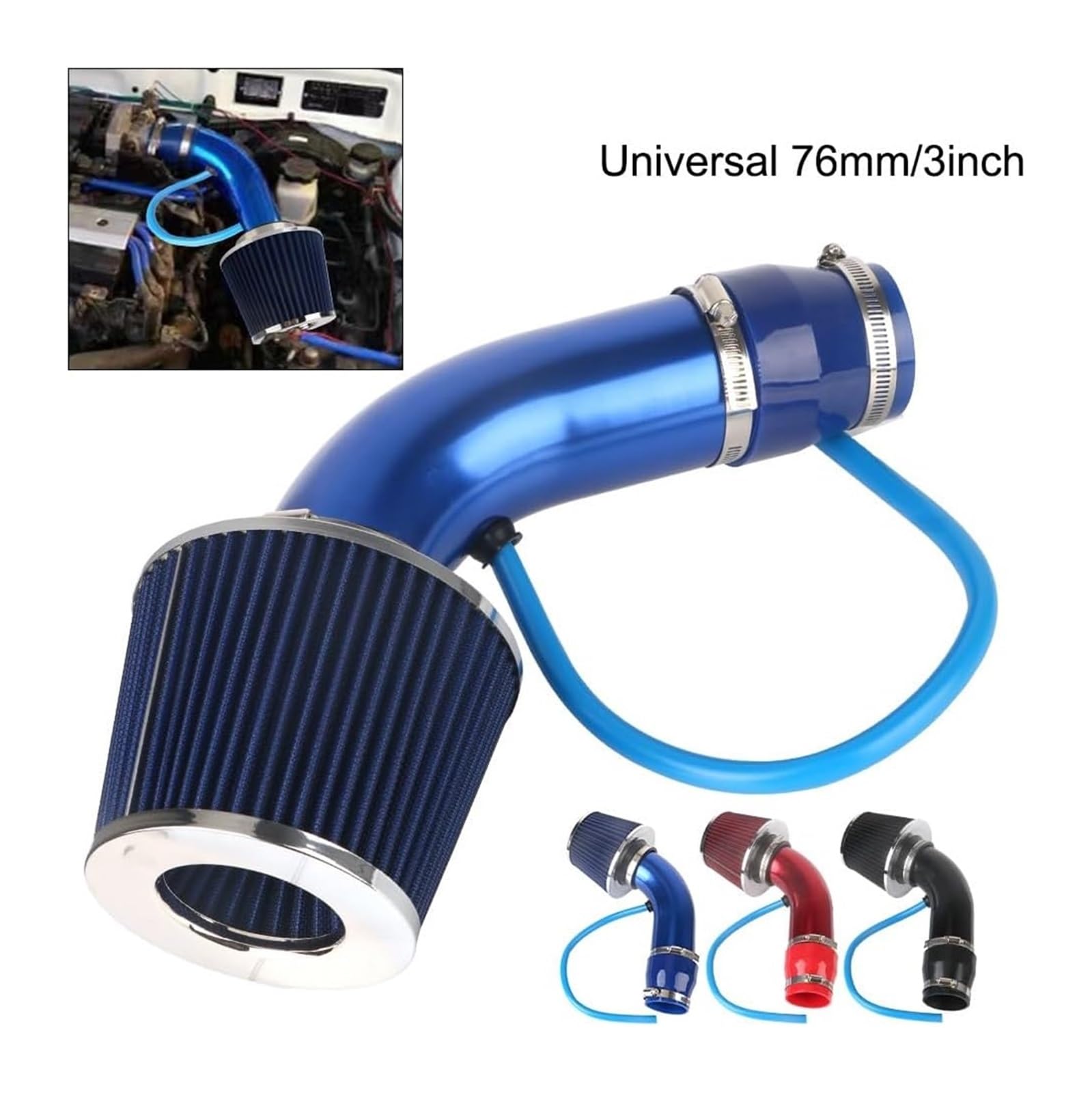 Tubo Entrada Aire Automotriz Kit De Tubo Inducción Turbo Universal 76 Mm/3 Pulgadas Con Filtro Aire Accesorios Para Coche Sistema Admisión Frío Aluminio