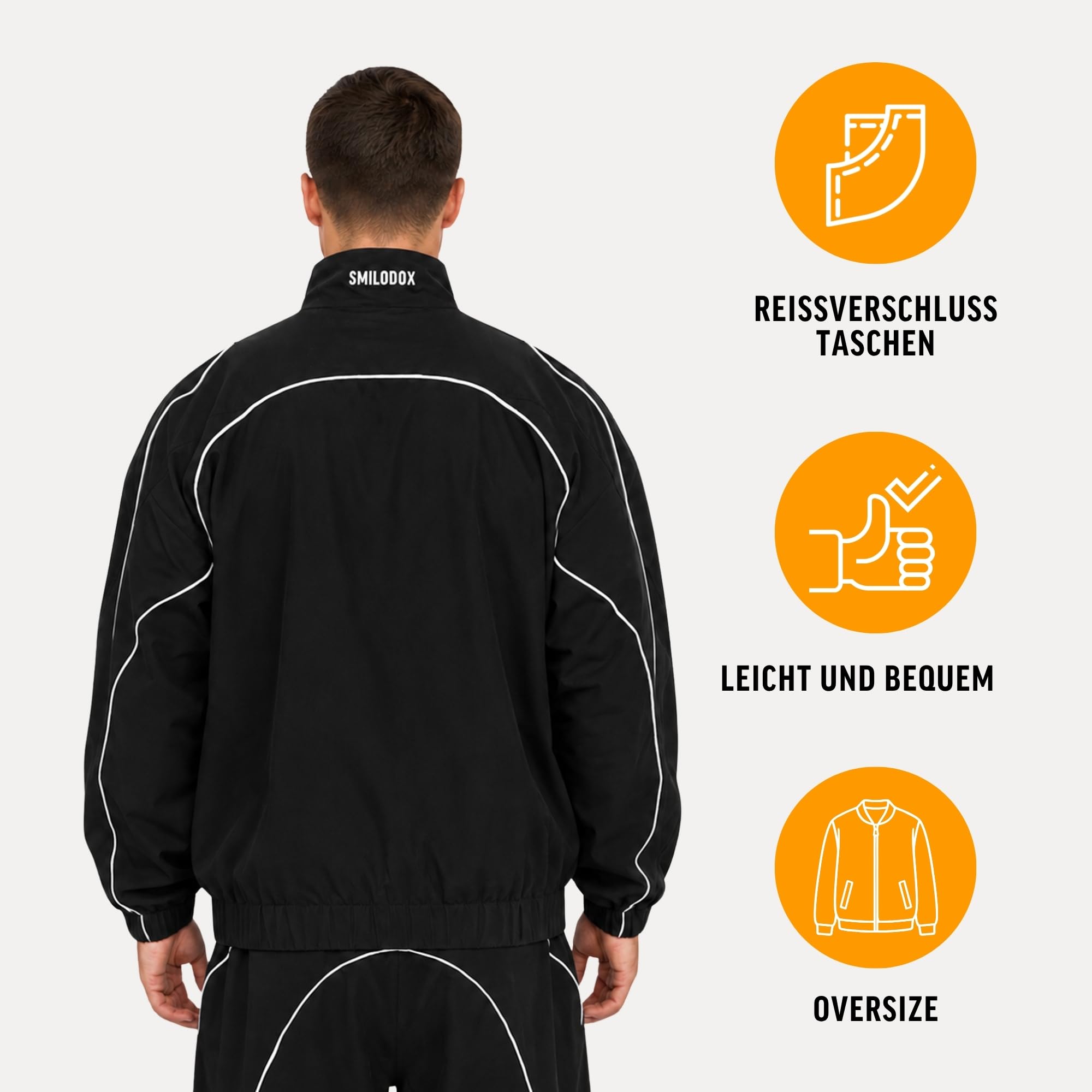 SMILODOX Trainingsjacke Herren Kyson Oversize Fit, Sportjacke mit Stehkragen & Reißverschluss, Kontrastpaspeln, leichte Trainingsjacke mit Taschen, Fitnessjacke für Gym, Freizeit & Streetwear
